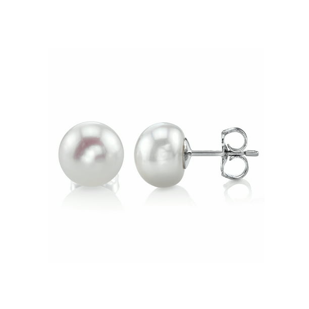 925 Sterling Silver Rhodium-plated 8-9mm White Button Freshwater Cultured Pearl Non-pierced Earrings 